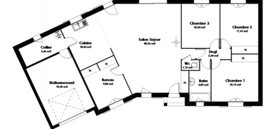 Plan de maison Surface terrain 110 m2 - 6 pièces - 3  chambres -  avec garage 