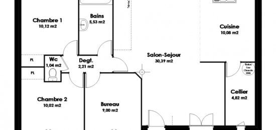 Plan de maison  - 3 pièces -  -  sans garage 