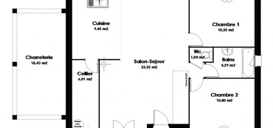 Plan de maison Surface terrain 75 m2 - 7 pièces - 2  chambres -  sans garage 