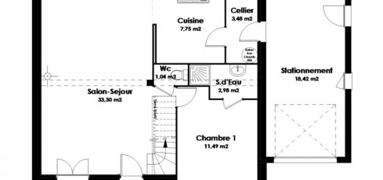 Plan de maison Surface terrain 106 m2 - 5 pièces - 4  chambres -  avec garage 