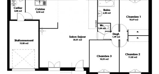 Plan de maison Surface terrain 87 m2 - 7 pièces - 3  chambres -  avec garage 