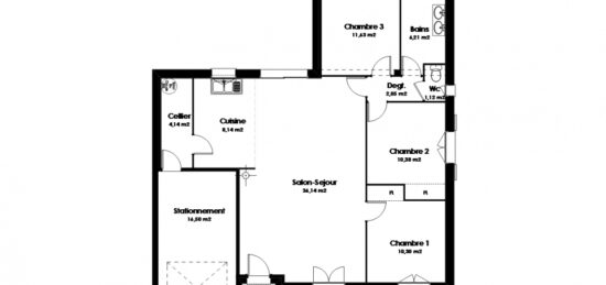 Plan de maison Surface terrain 90 m2 - 5 pièces - 3  chambres -  avec garage 