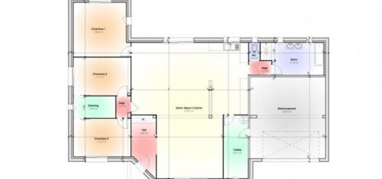Plan de maison  -  - 3  chambres -  sans garage 