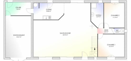 Plan de maison  -  - 2  chambres -  avec garage 