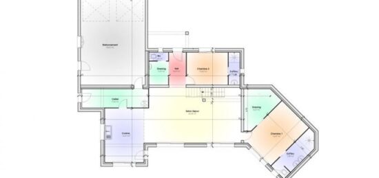 Plan de maison Surface terrain 100 m2 - 8 pièces - 5  chambres -  avec garage 