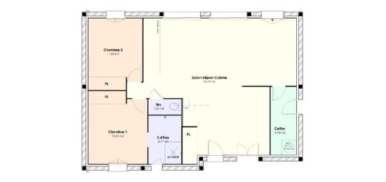 Plan de maison Surface terrain 85 m2 - 3 pièces - 2  chambres -  sans garage 