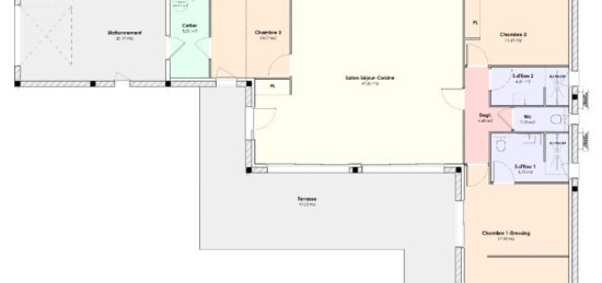 Plan de maison Surface terrain 110 m2 - 4 pièces - 3  chambres -  avec garage 